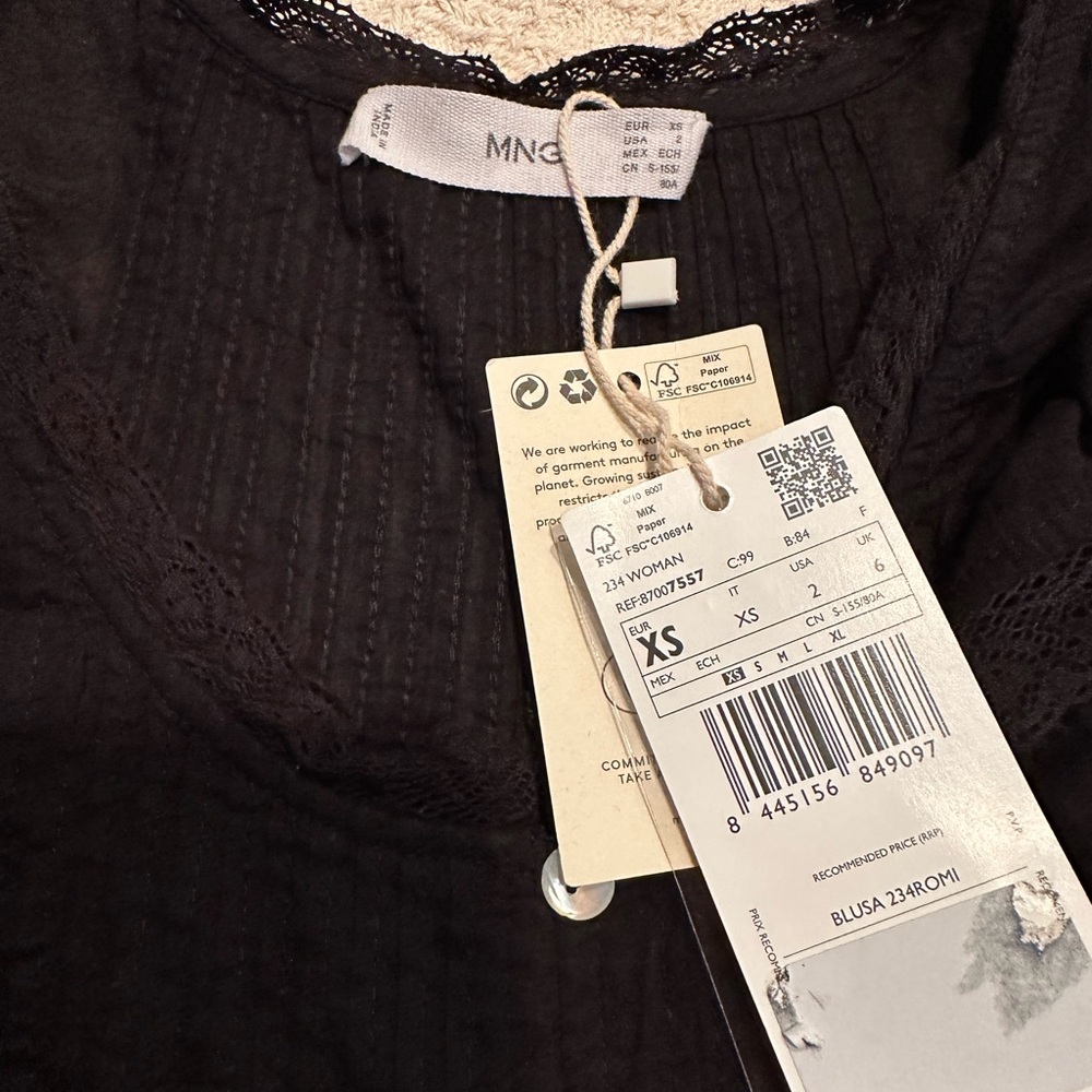 NWT MNG Women's Ruffled Black Blouse - XS - Picture 2 of 3